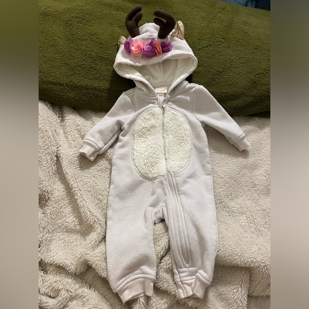 EUC Baby Floral Sparkly Reindeer Jumpsuit